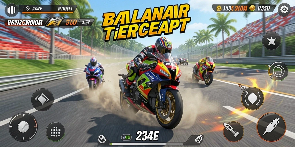 Tampilan gameplay seru di trek balapan motor.