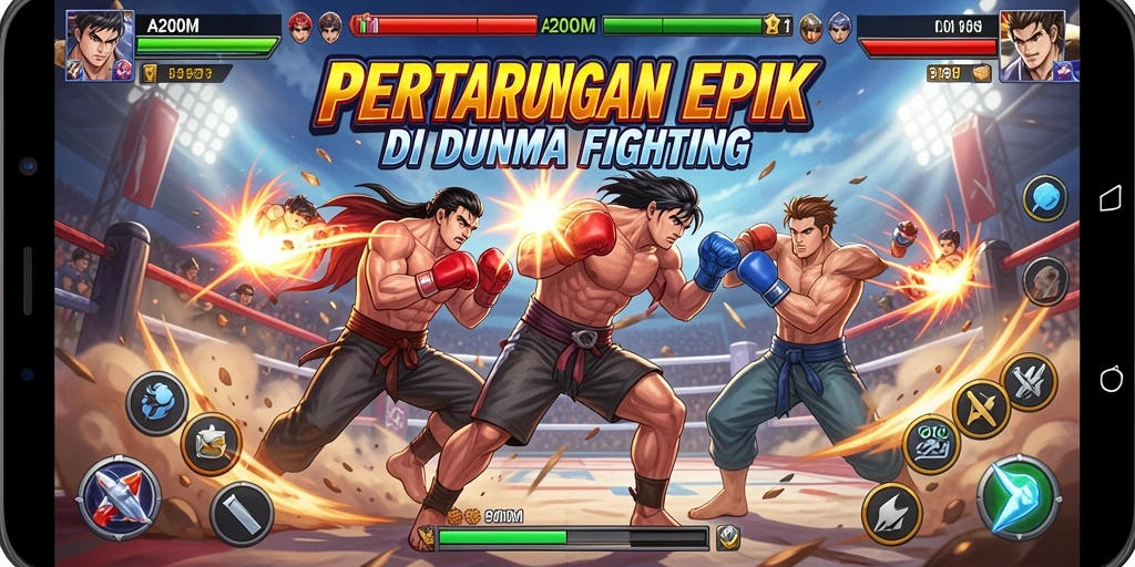 Gambaran pertarungan seru dalam A200M dengan karakter yang kuat.