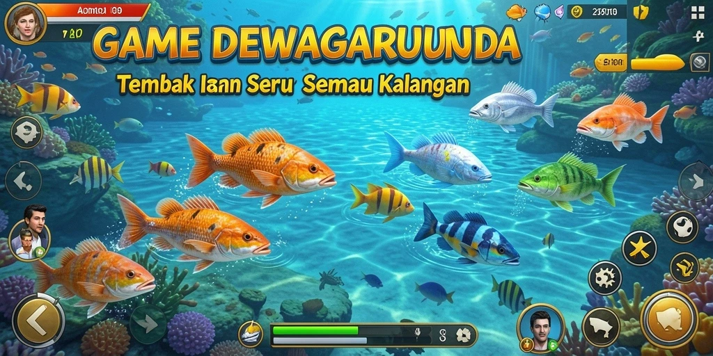 Tampilan gameplay seru dari DEWAGARUDA saat menembak ikan.