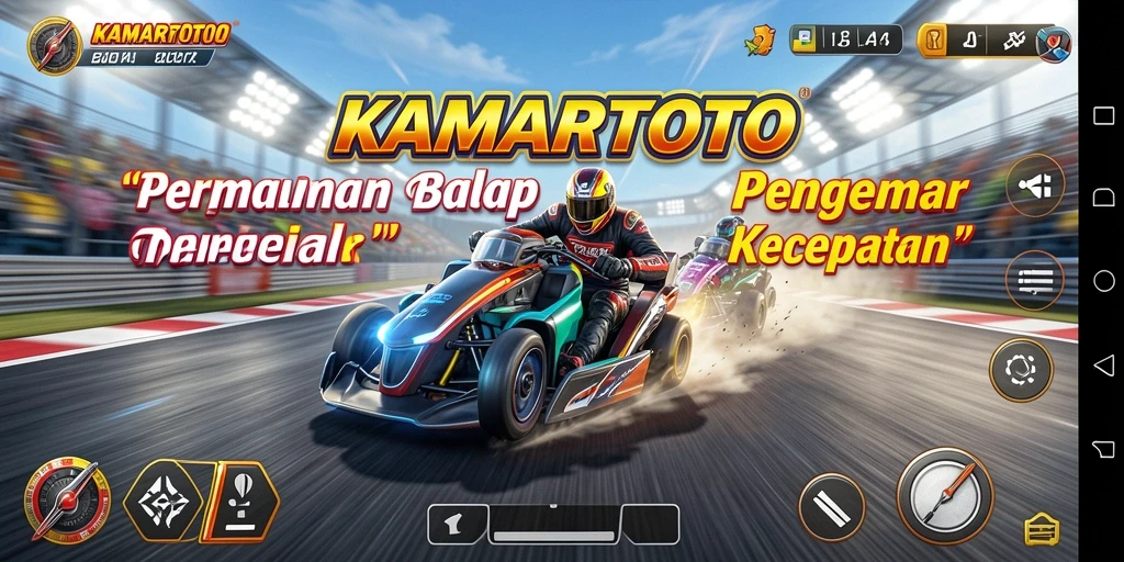 Tampilan gameplay KAMARTOTO menampilkan aksi balap yang mendebarkan.